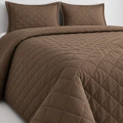 Taupe Diamond-Quilted Bedding Set