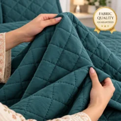 Teal Quilted Bedding Fabric Showcase