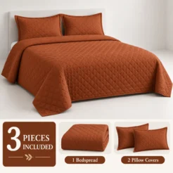 Terracotta Quilted Bedspread Set