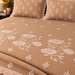 Alternative view of Elegant Beige Floral Embroidered King Size Bedsheet Set (3 Pcs)