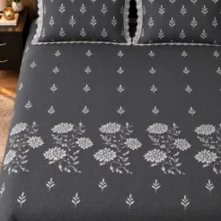 Slate Grey Floral Vine Embroidered King Size Bedsheet Set – 3 Pcs 4
