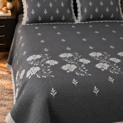 Slate Grey Floral Vine Embroidered King Size Bedsheet Set – 3 Pcs 3