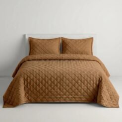 Camel Brown Diamond Quilted Bedspread Set 3 Pcs