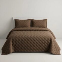 Chocolate Brown Diamond Quilted Bedspread Set 3 Pcs
