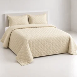 Alternative view of Ivory Cream Diamond Quilted Bedspread Set (3 Pcs)