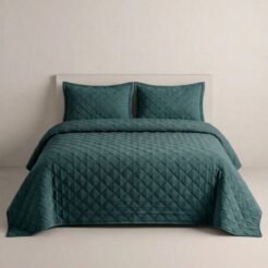 Deep Teal Diamond Quilted Bedspread Set 3 Pcs