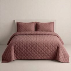 Dusty Rose Diamond Quilted Bedspread Set 3 Pcs
