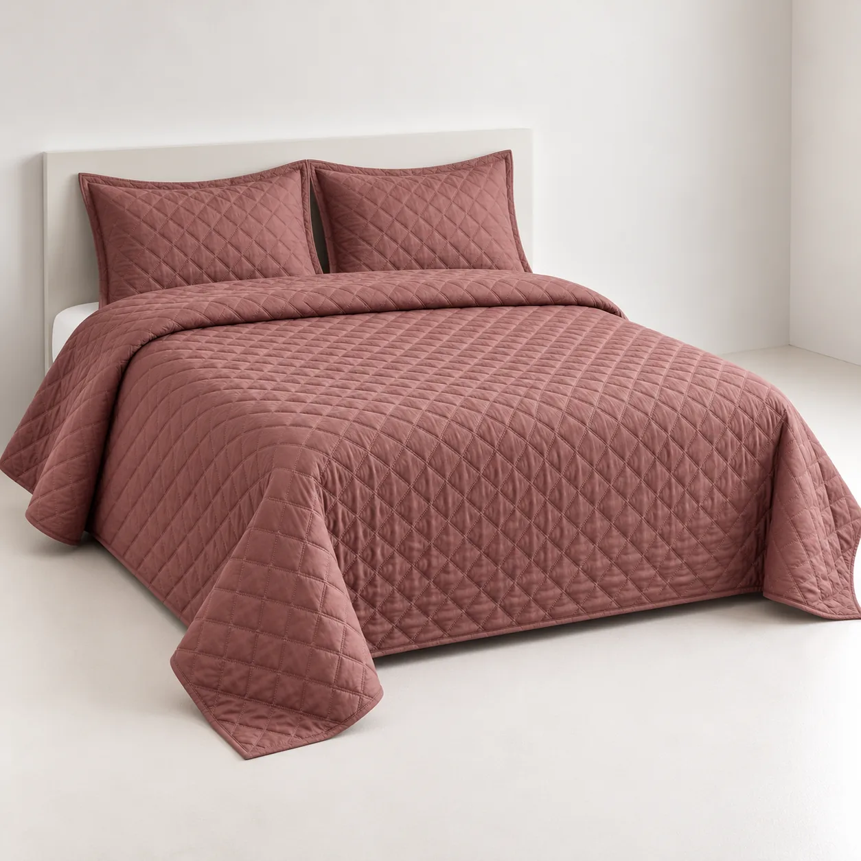 Dusty Rose Diamond Quilted Bedspread Set (3 Pcs) - Image 2