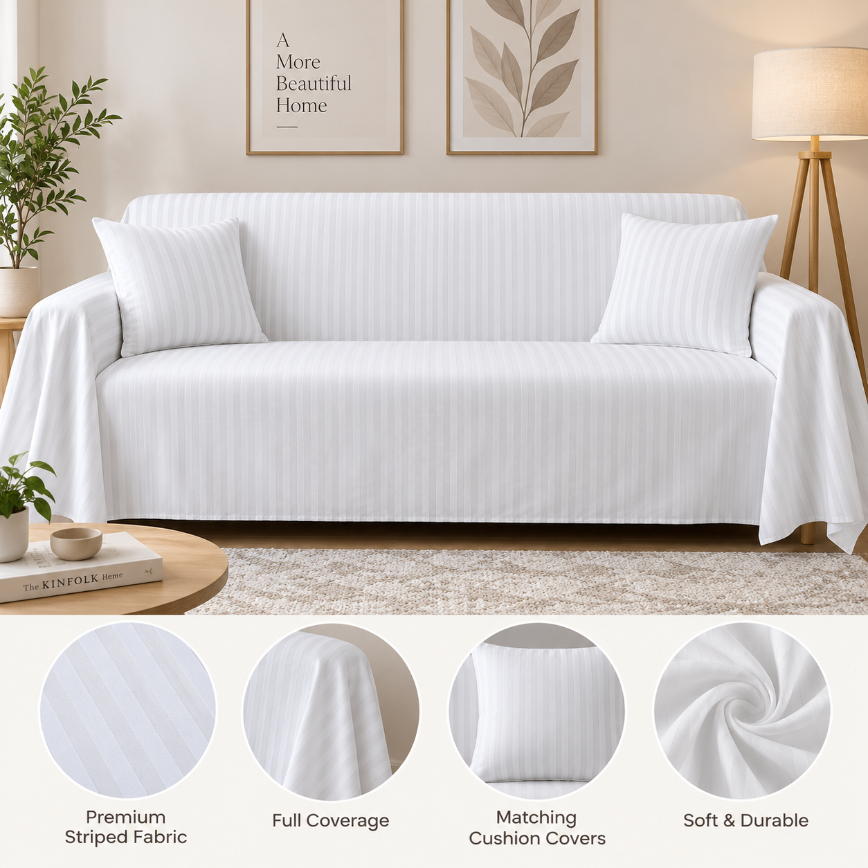 Premium Striped Sofa Cover – Washable Sofa Protector