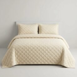 Ivory Cream Diamond Quilted Bedspread Set 3 Pcs