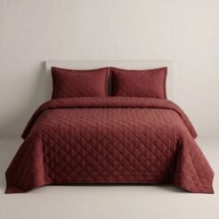 Maroon Diamond Quilted Bedspread Set 3 Pcs