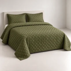 Alternative view of Olive Green Diamond Quilted Bedspread Set (3 Pcs)