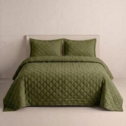 Moss Olive Diamond Quilted Bedspread Set 3 Pcs