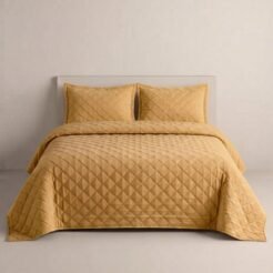 Mustard Diamond Quilted Bedspread Set 3 Pcs