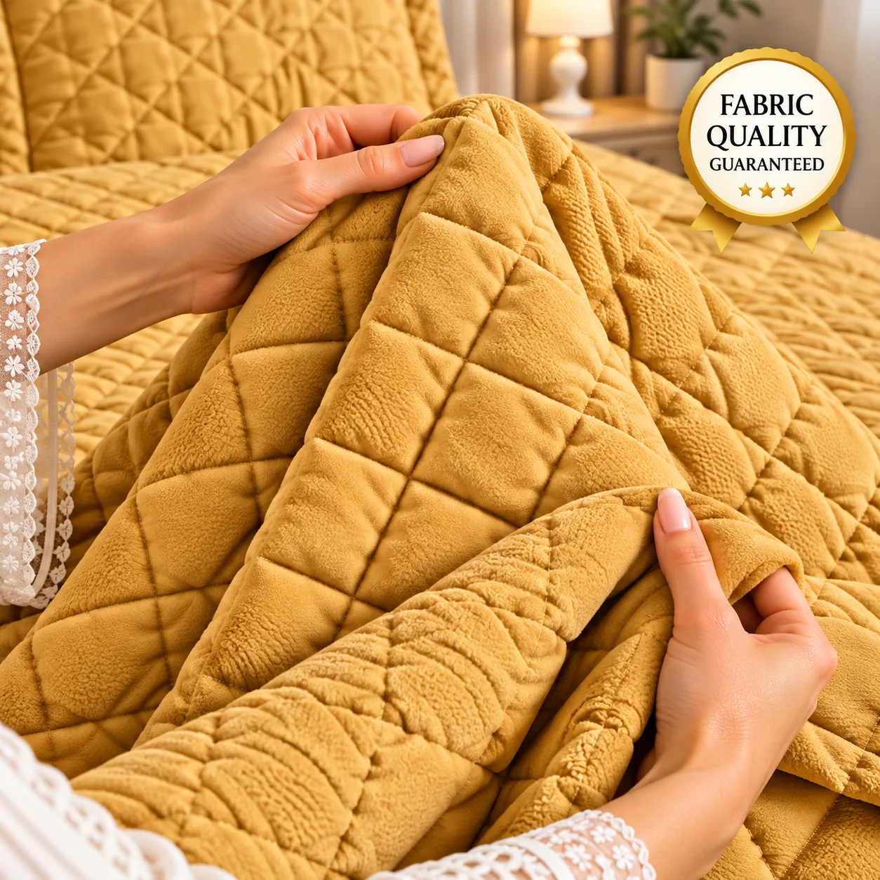 Mustard Diamond Quilted Bedspread Set (3 Pcs) - Image 3