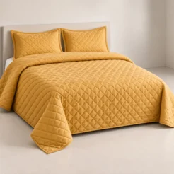 Alternative view of Mustard Diamond Quilted Bedspread Set (3 Pcs)