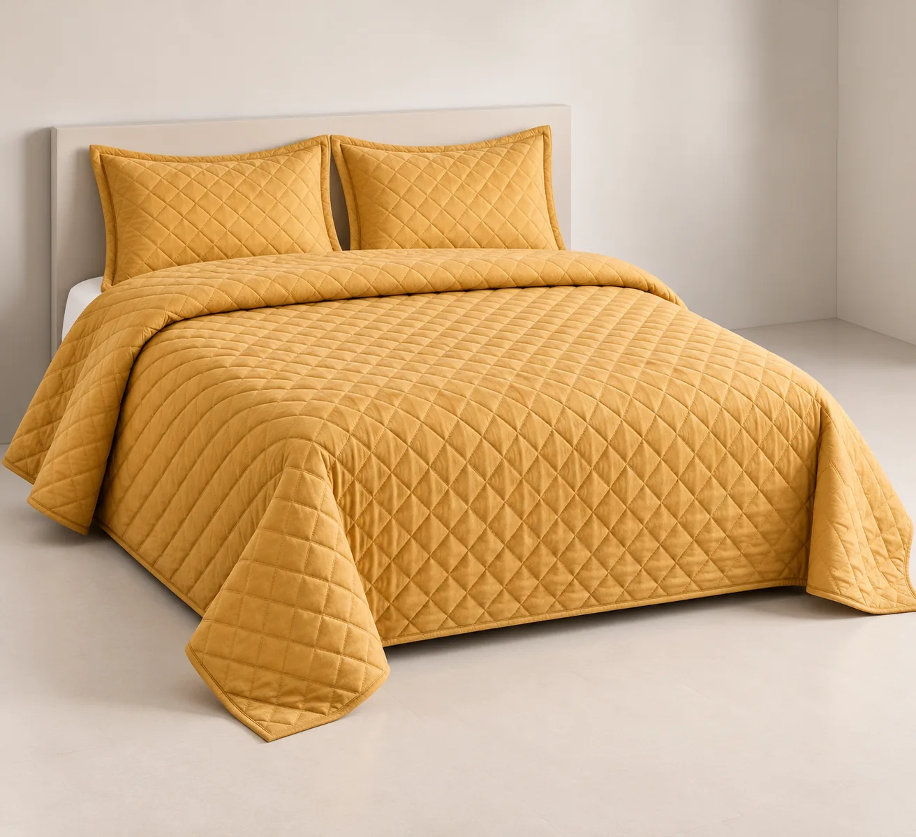 Mustard Diamond Quilted Bedspread Set (3 Pcs) - Image 2