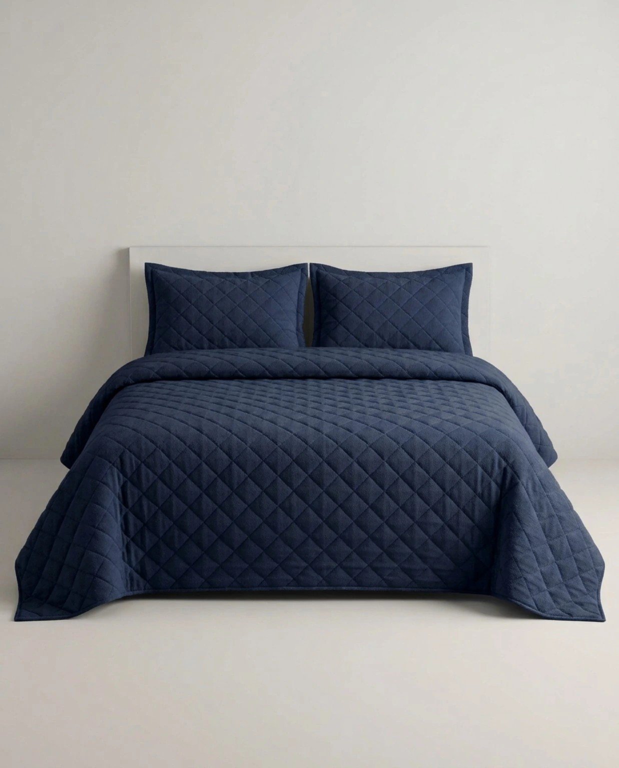 Navy Blue Diamond Quilted Bedspread Set – 3 Pcs