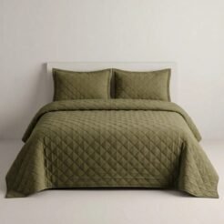 Olive Green Diamond Quilted Bedspread Set 3 Pcs