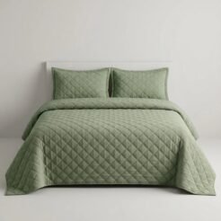 Sage Green Diamond Quilted Bedspread Set 3 Pcs