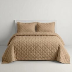 Sand Beige Diamond Quilted Bedspread Set 3 Pcs