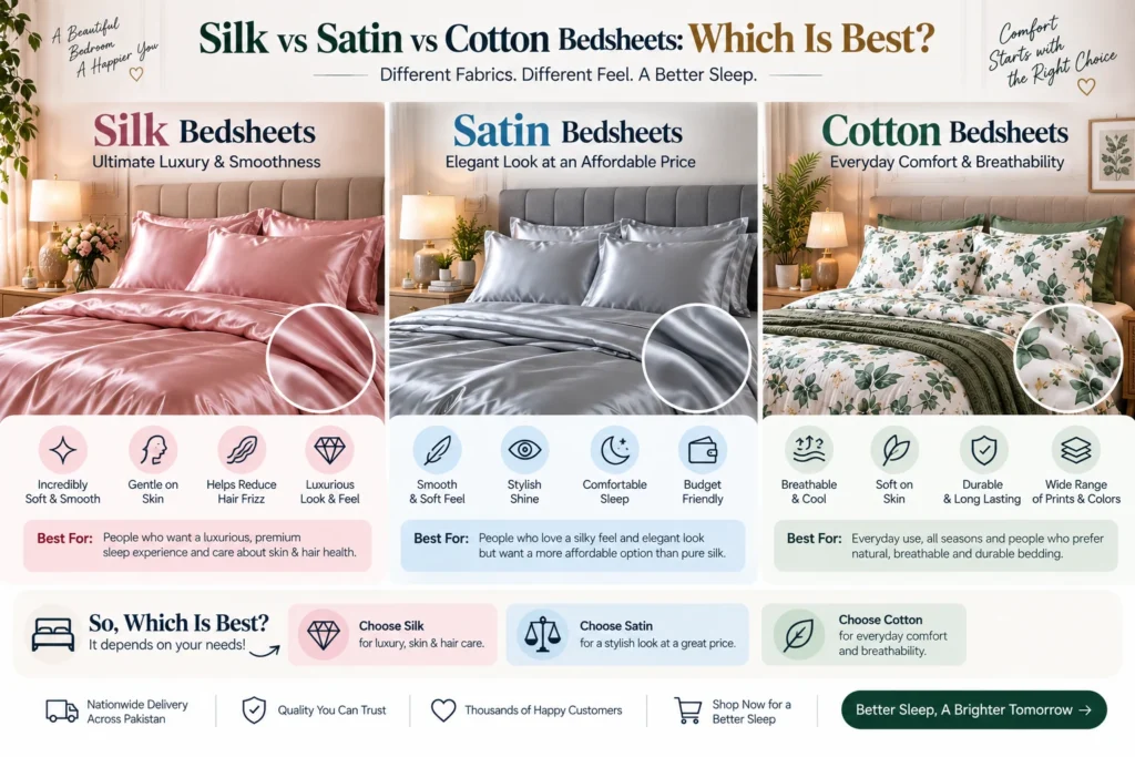 silk satin cotton bedsheets comparison