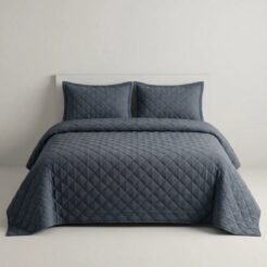 Slate Grey Diamond Quilted Bedspread Set 3 Pcs