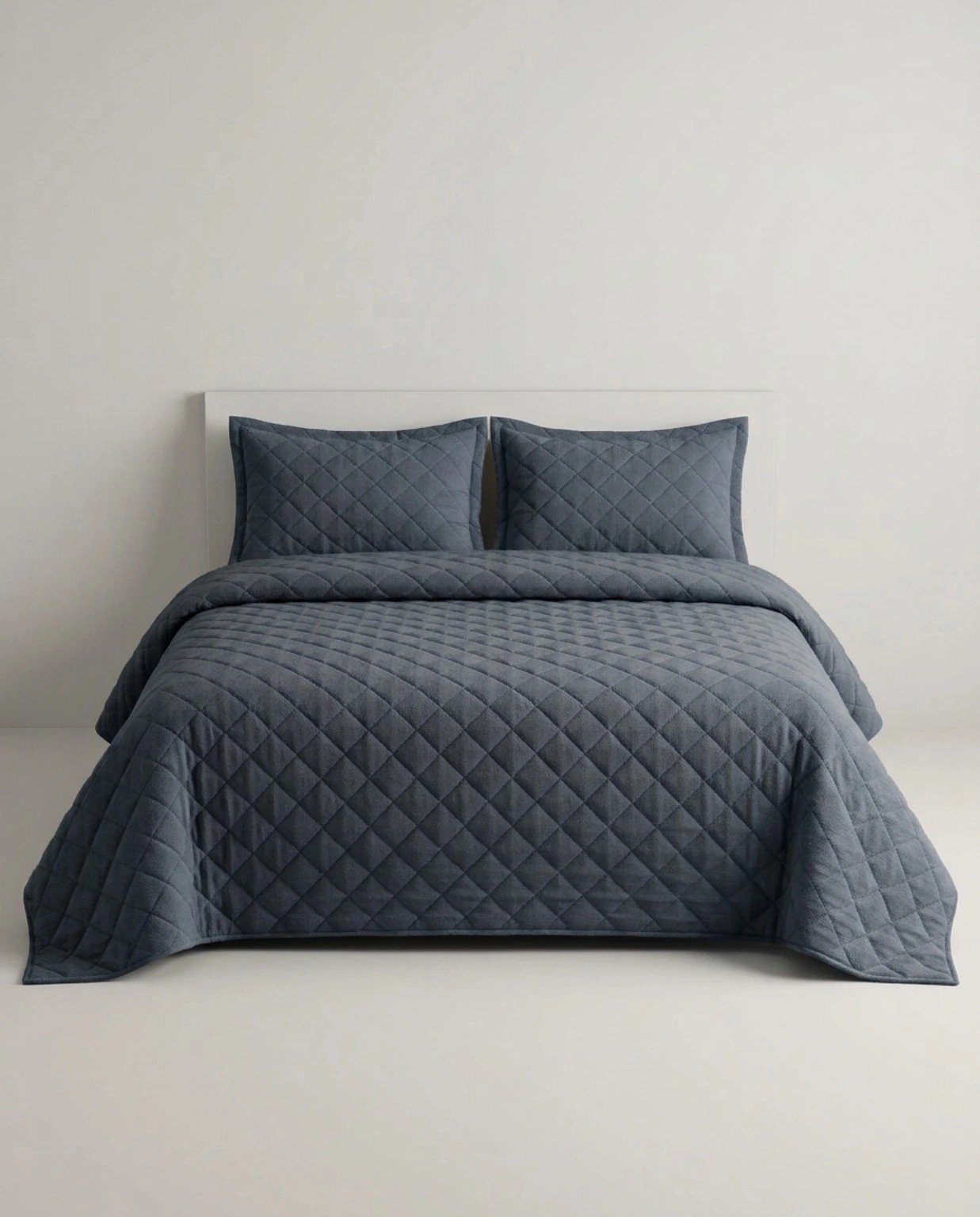 Slate Grey Diamond Quilted Bedspread Set 3 Pcs