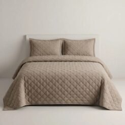 Taupe Diamond Quilted Bedspread Set 3 Pcs