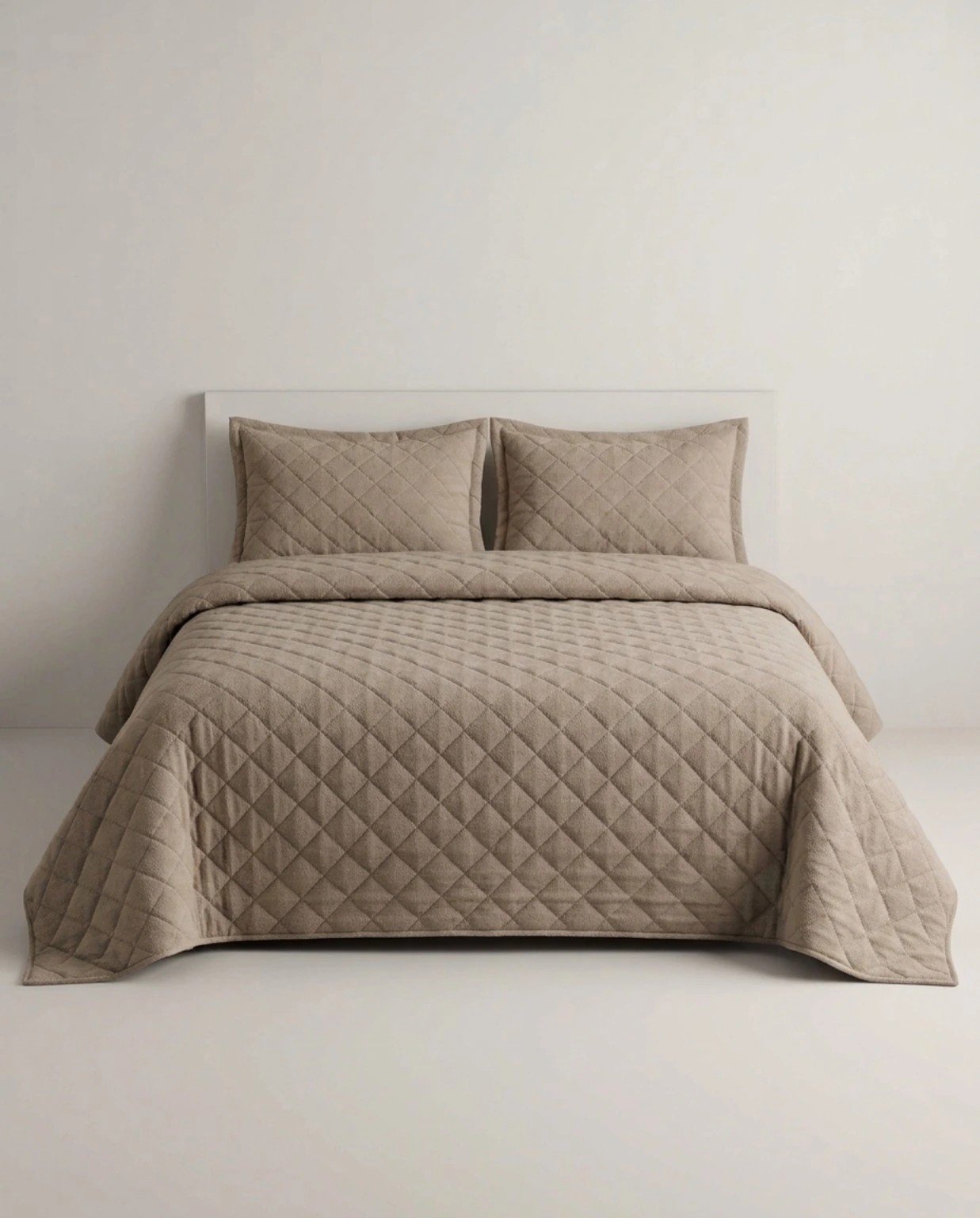 Taupe Diamond Quilted Bedspread Set 3 Pcs