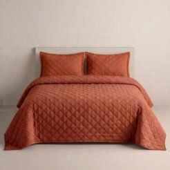 Terracotta Diamond Quilted Bedspread Set 3 Pcs