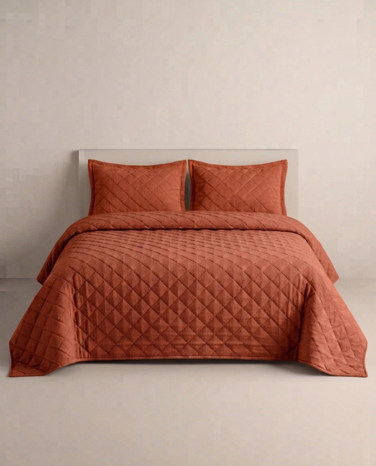 Terracotta Diamond Quilted Bedspread Set 3 Pcs