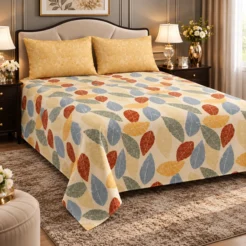 Alternative view of Golden Leaf Pattern King Size Printed Bedsheet