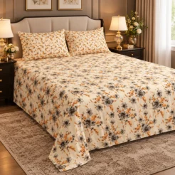 Alternative view of Cream Orange Floral King Size Printed Bedsheet