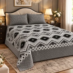 Alternative view of Black White Aztec Geometric King Size Printed Bedsheet