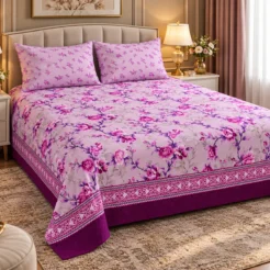 Alternative view of Lilac Orchid Floral Border King Size Printed Bedsheet