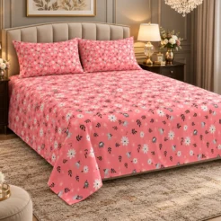 Alternative view of Coral Pink Mini Floral King Size Printed Bedsheet