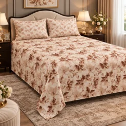 Alternative view of Beige Brown Vintage Floral King Size Printed Bedsheet
