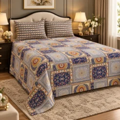 Alternative view of Blue Gold Patchwork King Size Printed Bedsheet
