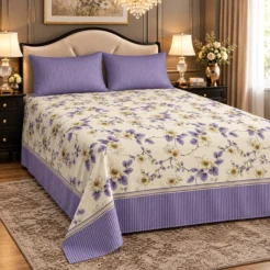 Alternative view of Lavender Blue Blossom King Size Printed Bedsheet