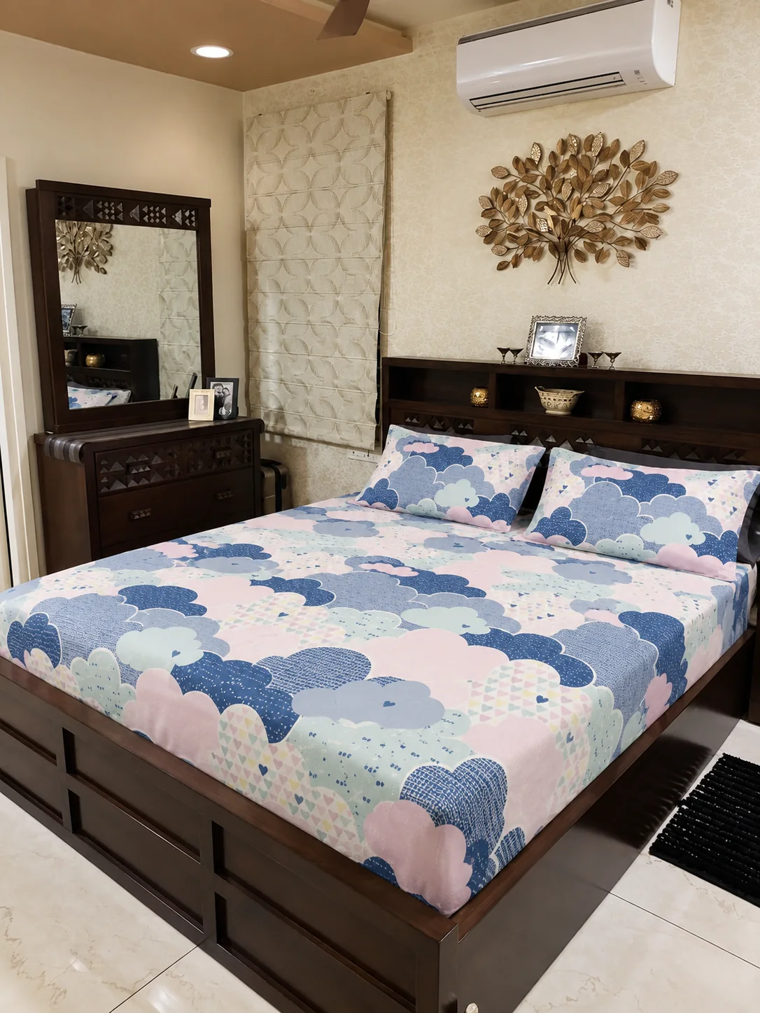 Pastel pink and blue cloud bedsheet