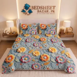 Aqua Multicolor Floral Printed Micro Cotton King Size Bedsheet Set