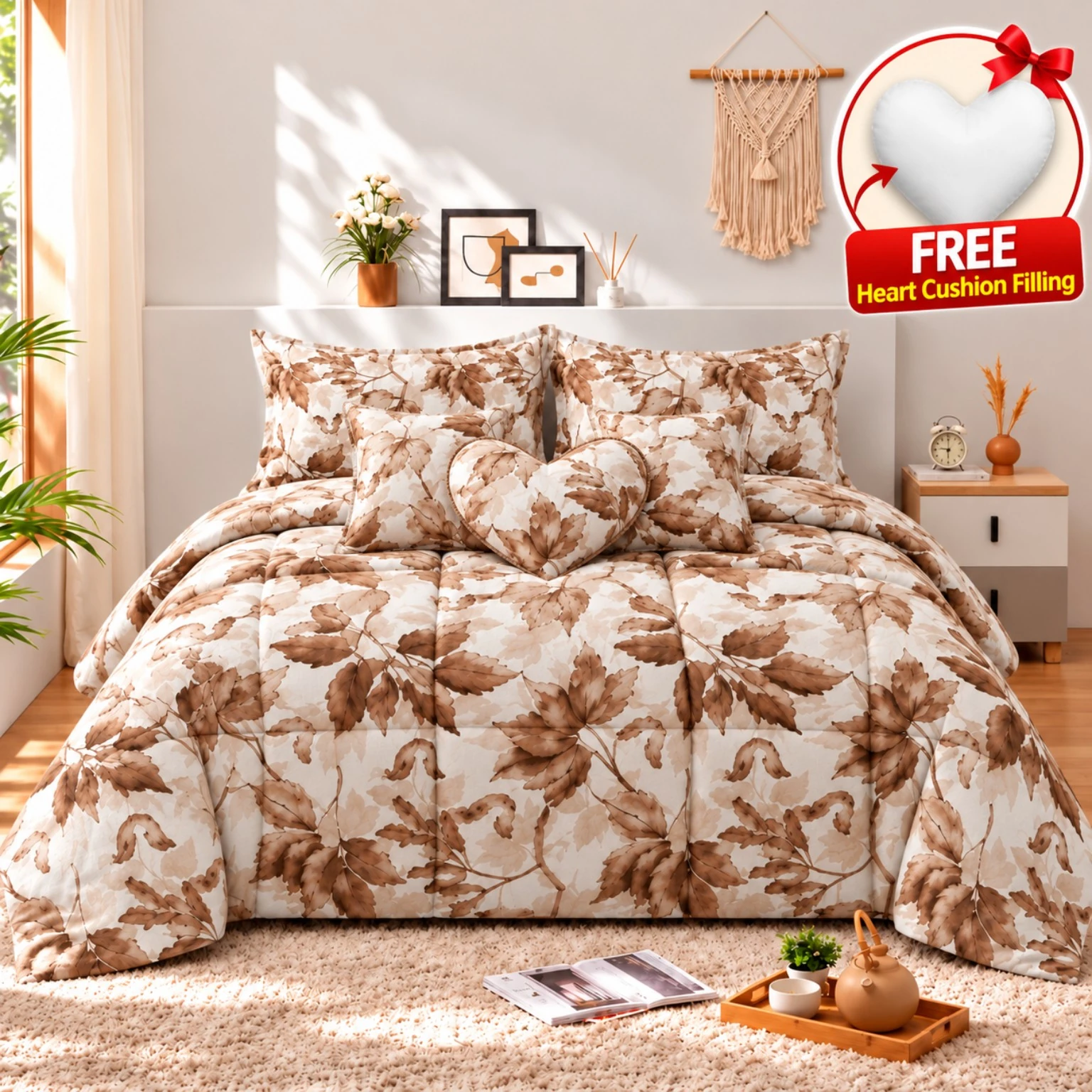 Beige Brown Autumn Leaf Comforter Set