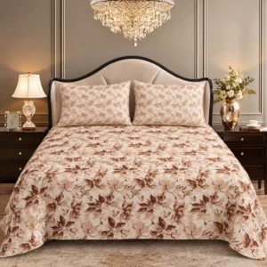 Beige Brown Vintage Floral King Size Printed Bedsheet