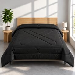 Black Ribbed Geometric Quilted Pure Cotton King Size Comforter