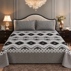 Black White Aztec Geometric King Size Printed Bedsheet