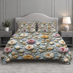 Blue Multicolor Medallion Floral Printed Micro Cotton King Size Bedsheet Set
