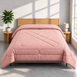 Blush Pink Ribbed Geometric Quilted Pure Cotton King Size Comforter