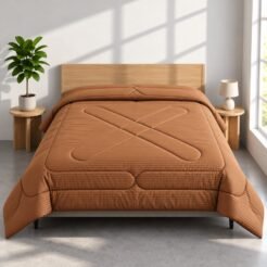 Caramel Tan Ribbed Geometric Quilted Pure Cotton King Size Comforter