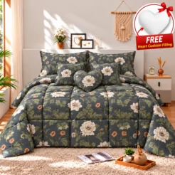 Charcoal Grey Sage Botanical Floral Comforter Set